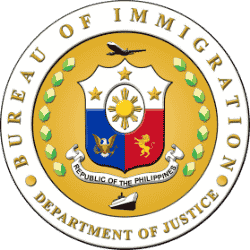 Bureau of Immigration logo featuring official insignia with elements that symbolize governance, security, and immigration authority in the Philippines.